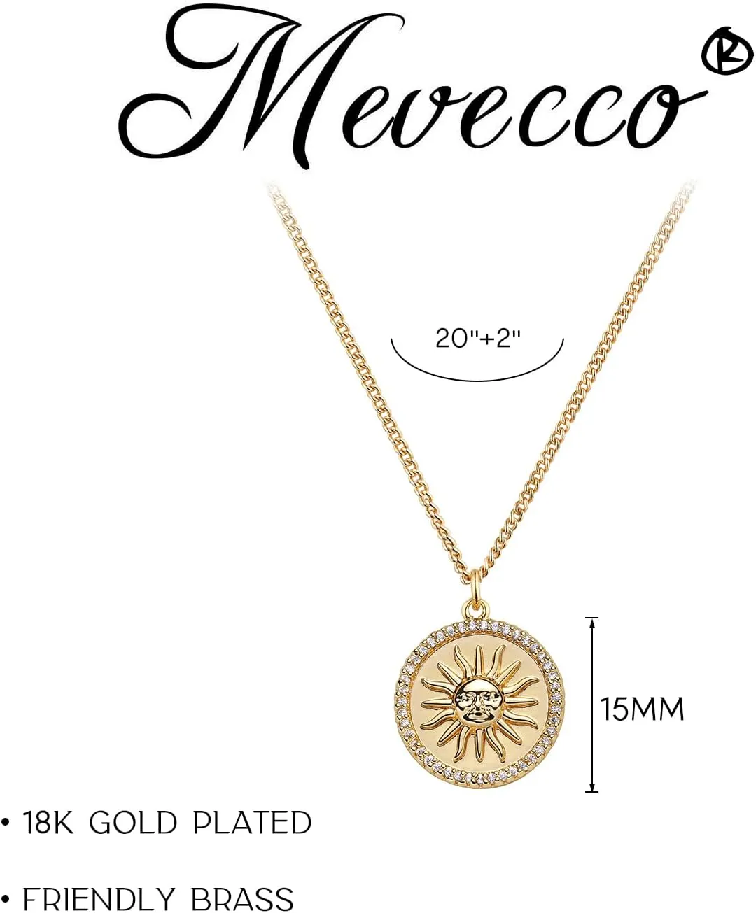 MEVECCO Women Gold Necklace Coin Disc Celestial Patterned Engraved Pendant 18K Gold Plated Simple Personalized Dainty Chain Jewelry Gift