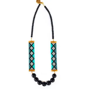 Miami Nights Woven Necklace - blue and black