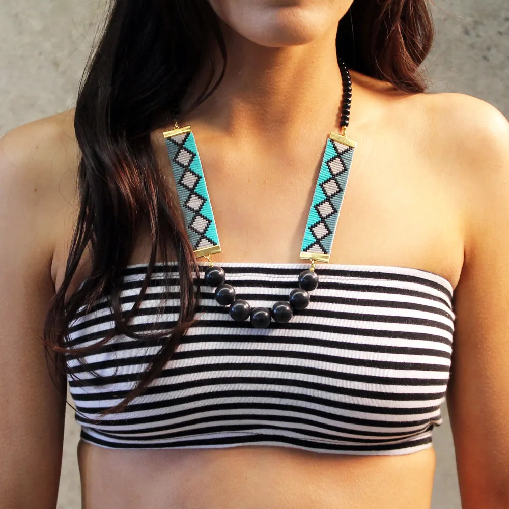 Miami Nights Woven Necklace - blue and black