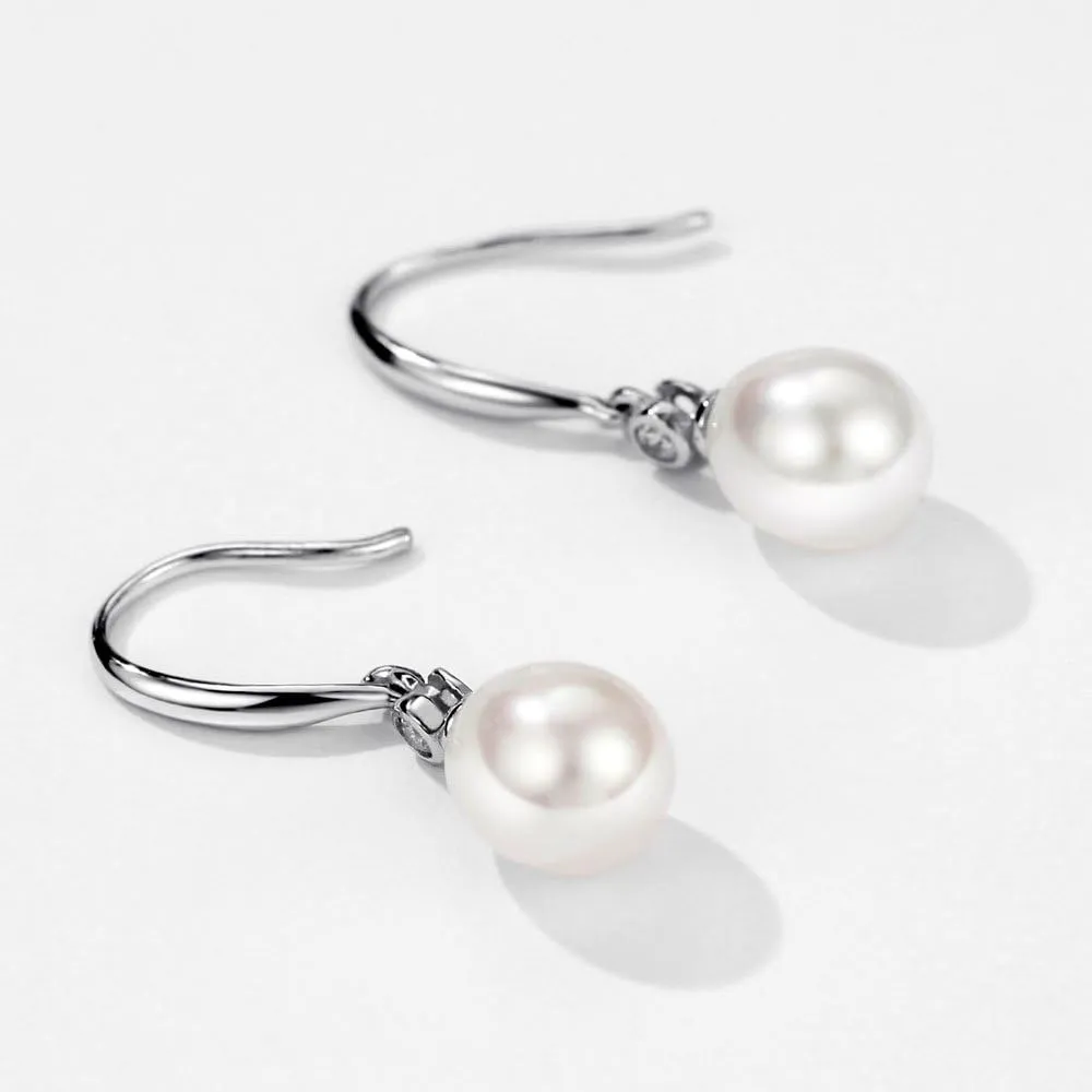 Michooyel 925 Sterling Silver Freshwater Cultured Pearl Dangle Drop Earrings for Women AAA  Quality 8mm White Pearl Earrings Jewelry for Women