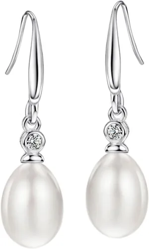 Michooyel 925 Sterling Silver Freshwater Cultured Pearl Dangle Drop Earrings for Women AAA  Quality 8mm White Pearl Earrings Jewelry for Women
