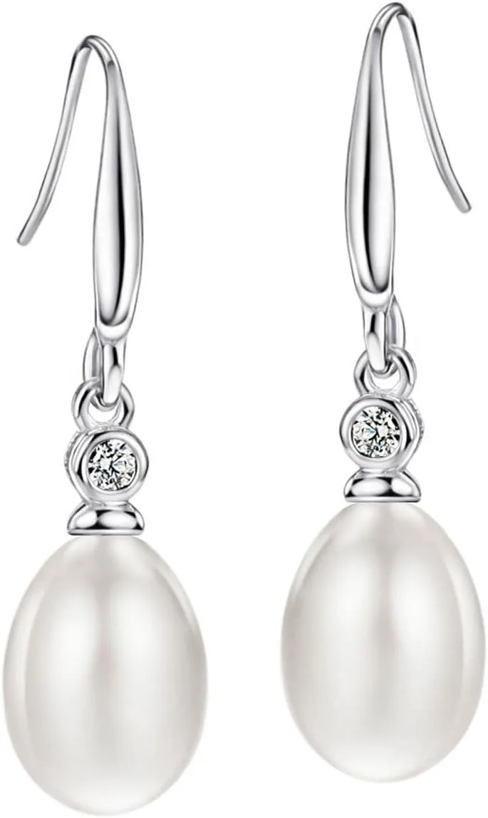 Michooyel 925 Sterling Silver Freshwater Cultured Pearl Dangle Drop Earrings for Women AAA  Quality 8mm White Pearl Earrings Jewelry for Women