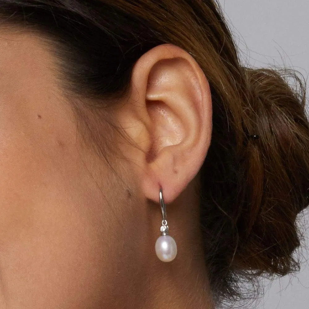 Michooyel 925 Sterling Silver Freshwater Cultured Pearl Dangle Drop Earrings for Women AAA  Quality 8mm White Pearl Earrings Jewelry for Women
