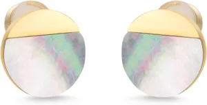 Milan Chiva Small Round Natural Gemstone Stud Earrings for Women 14K Gold Plated Oval Button Minimal Jewelry