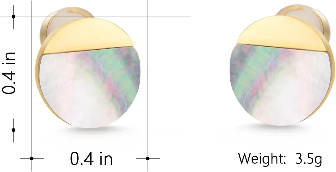 Milan Chiva Small Round Natural Gemstone Stud Earrings for Women 14K Gold Plated Oval Button Minimal Jewelry