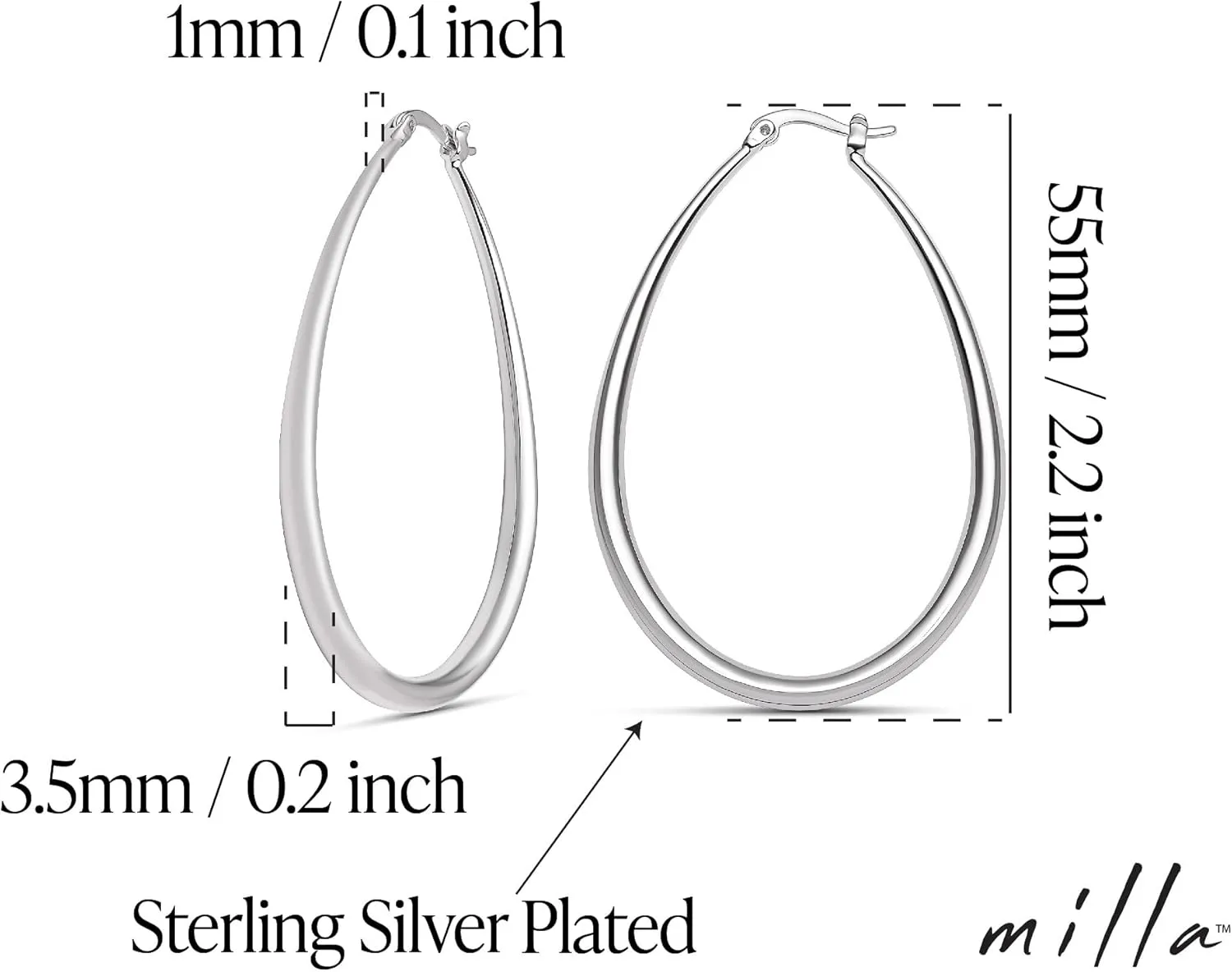 MILLA Oval Hoop Earrings - 14K Gold Plated, Rose Gold Plated and Sterling Silver Plated Hoop Earrings for Women - Hypoallergenic & Lightweight