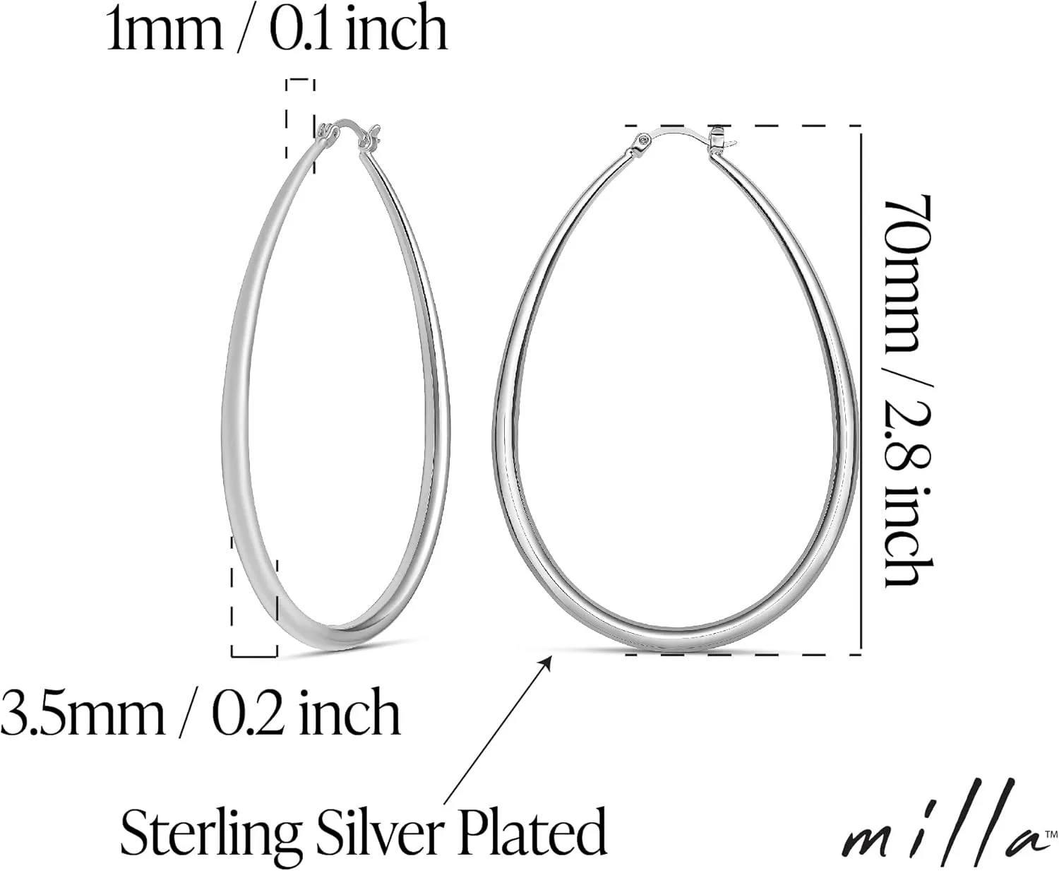 MILLA Oval Hoop Earrings - 14K Gold Plated, Rose Gold Plated and Sterling Silver Plated Hoop Earrings for Women - Hypoallergenic & Lightweight