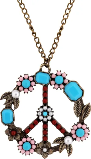 MINACHI Bohemian Vintage Hippie Flower Colorful Beads Peace Sign Pendant Necklace, Hippie Jewelry Gift for Women