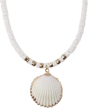 MINACHI Bohemian White Seashell Necklace, Summer Beach Shell Charm Necklace Gifts for Women