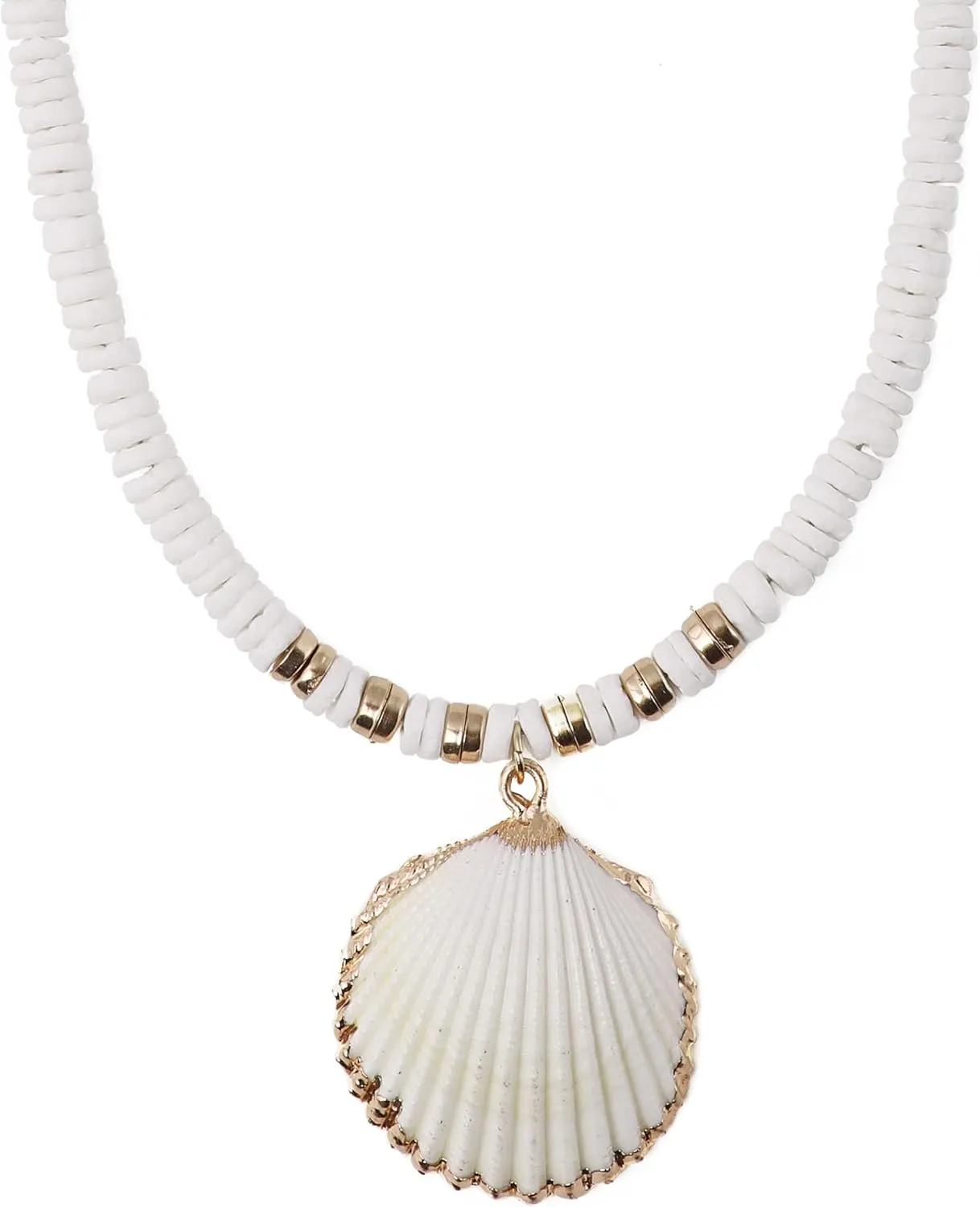 MINACHI Bohemian White Seashell Necklace, Summer Beach Shell Charm Necklace Gifts for Women