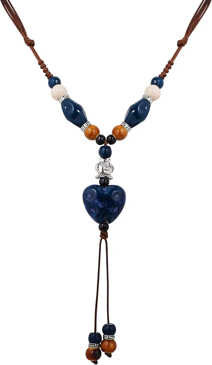 MINACHI Boho Hippie Colorful Ceramic Heart Bead Strand Necklace, Bohemian Summer Statement Jewelry Gift for Women