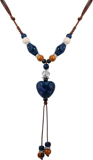 MINACHI Boho Hippie Colorful Ceramic Heart Bead Strand Necklace, Bohemian Summer Statement Jewelry Gift for Women