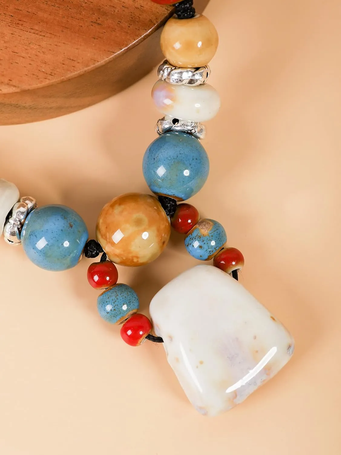 MINACHI Boho Hippie Colorful Chunky Ceramic Beads Strand Necklace, Bohemian Jewelry Gift for Women