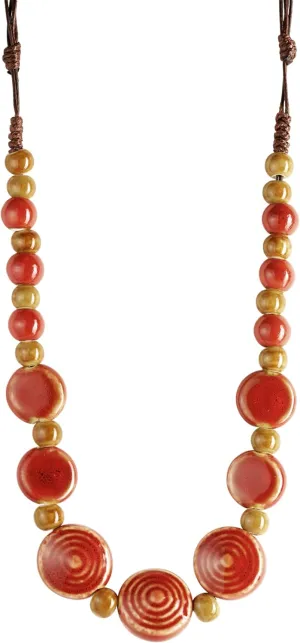 MINACHI Boho Hippie Round Ceramic Beads Strand Necklace, Vintage Bohemian Summer Beach Jewelry Gift for Women