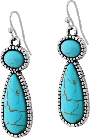 MINACHI Created Turquoise Earrings for Women, Ethnic Bohemian Teardrop Created Turquoise Dangle Drop Earrings, Vintage Boho Hippie Jewelry Gift