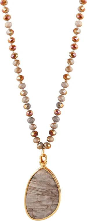 MINACHI Handmade Agate Pebble Pendant with Crystal Beads, Random Stone Shape, Vintage Women's Jewelry