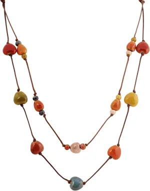 MINACHI Hippie Boho Double Layered Colorful Ceramic Heart Round Bead Necklace, Bohemian Jewelry Gifts for Women