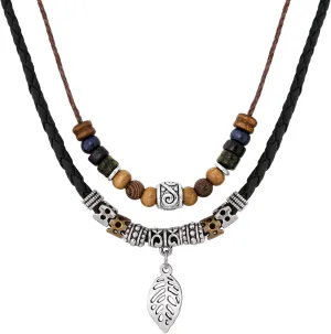MINACHI Layered Boho Wood Bead Choker Necklace, Hollow Flower Charm, Personality Jewelry for Men and Women