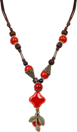 MINACHI Vintage Bohemian Ethnic Colorful Ceramic Bead Long Y Necklace, Hippie Boho Summer Fashion Jewelry Gift for Women