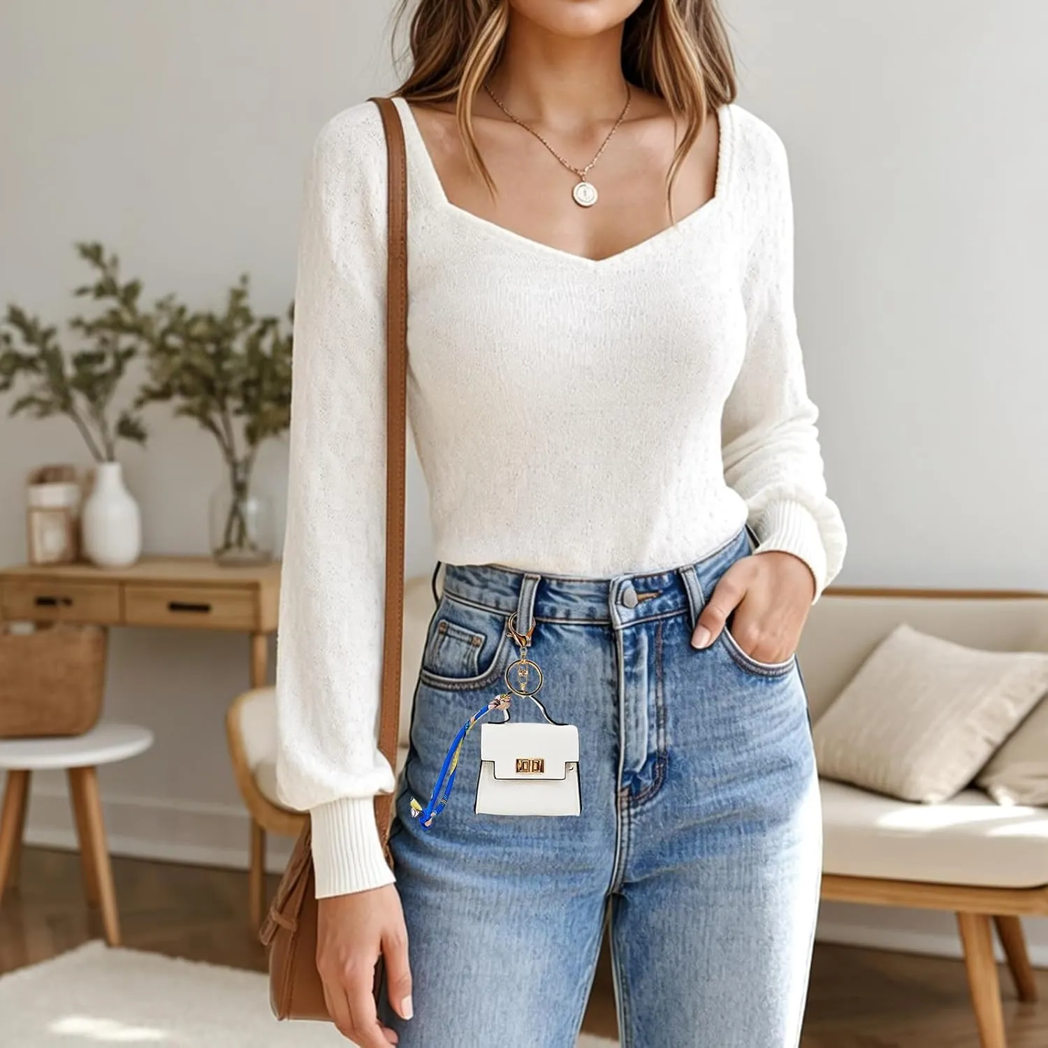 Mini Backpack Keychain Coin Purse for Women Small Keychain Purse Change Pouch Key Chain Change Purse Little Miniature Bag Charm Cute Key Headset Bag (Orange)