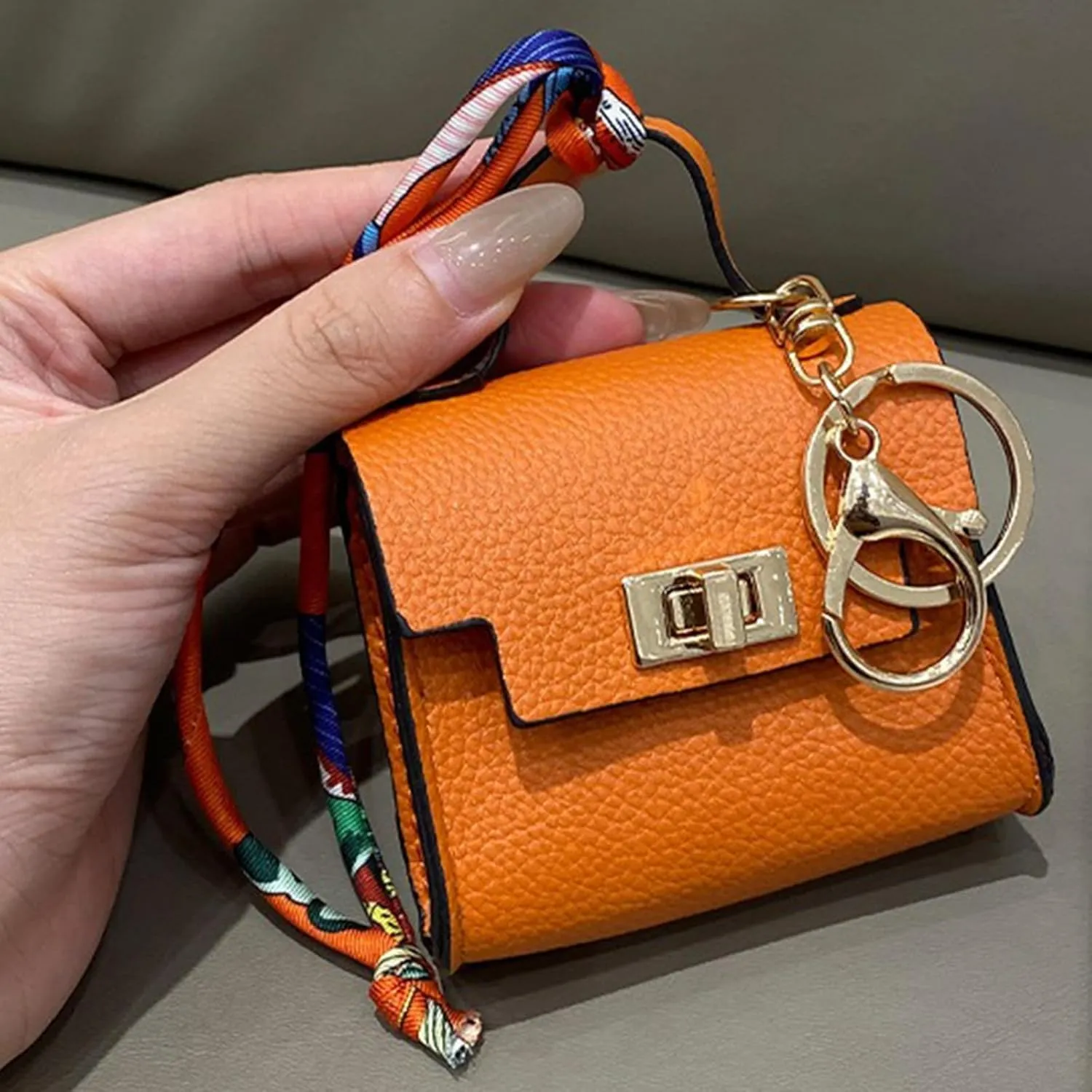 Mini Backpack Keychain Coin Purse for Women Small Keychain Purse Change Pouch Key Chain Change Purse Little Miniature Bag Charm Cute Key Headset Bag (Orange)