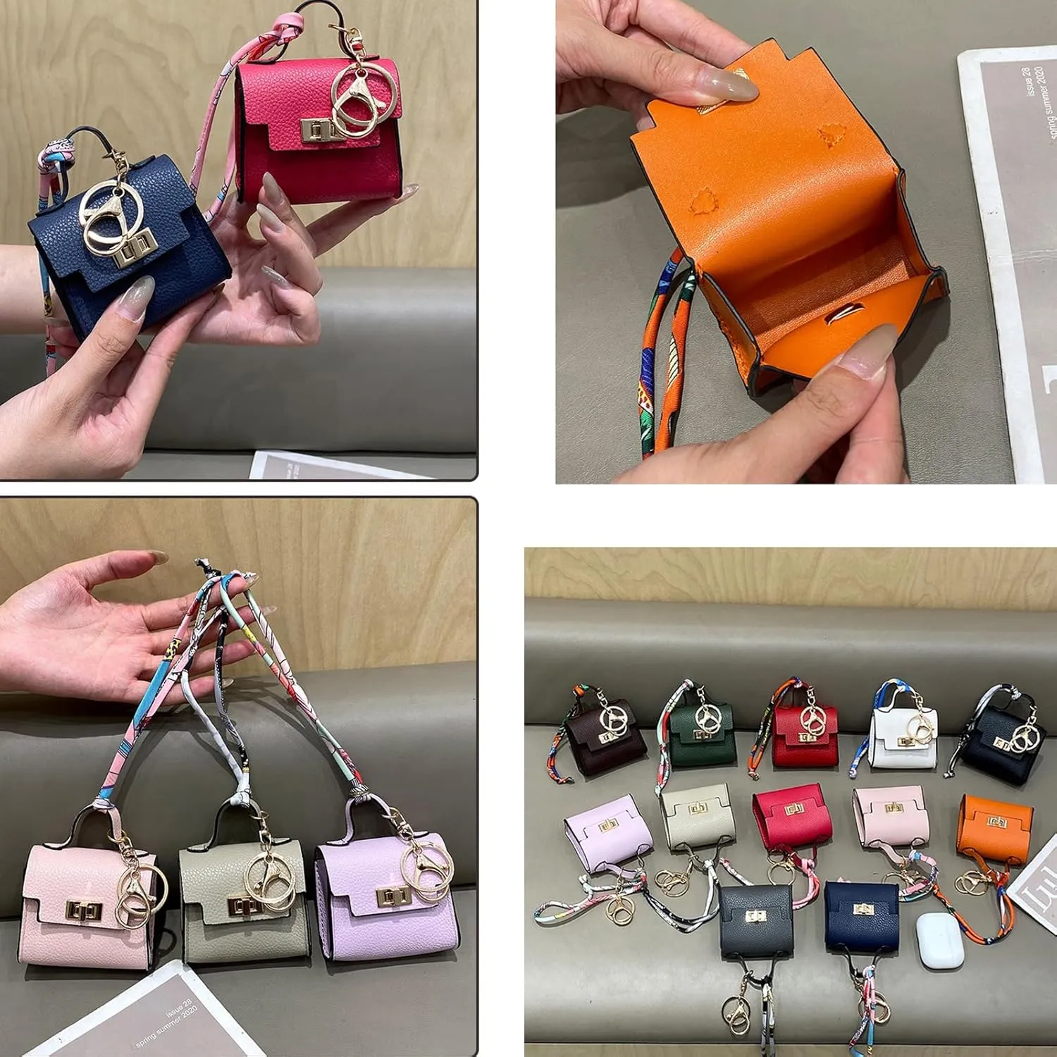 Mini Backpack Keychain Coin Purse for Women Small Keychain Purse Change Pouch Key Chain Change Purse Little Miniature Bag Charm Cute Key Headset Bag (Orange)