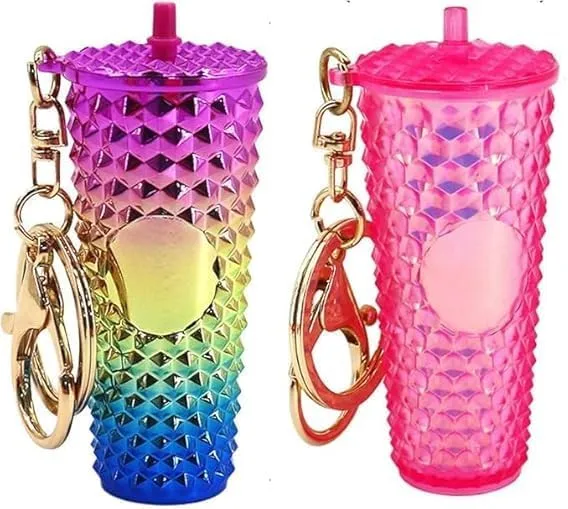 Mini Studded Tumbler Keychain, Cute Mini Shinning Cup Keychain for School Bag, Women, Girls