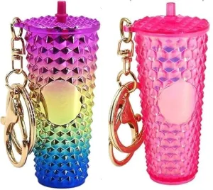 Mini Studded Tumbler Keychain, Cute Mini Shinning Cup Keychain for School Bag, Women, Girls