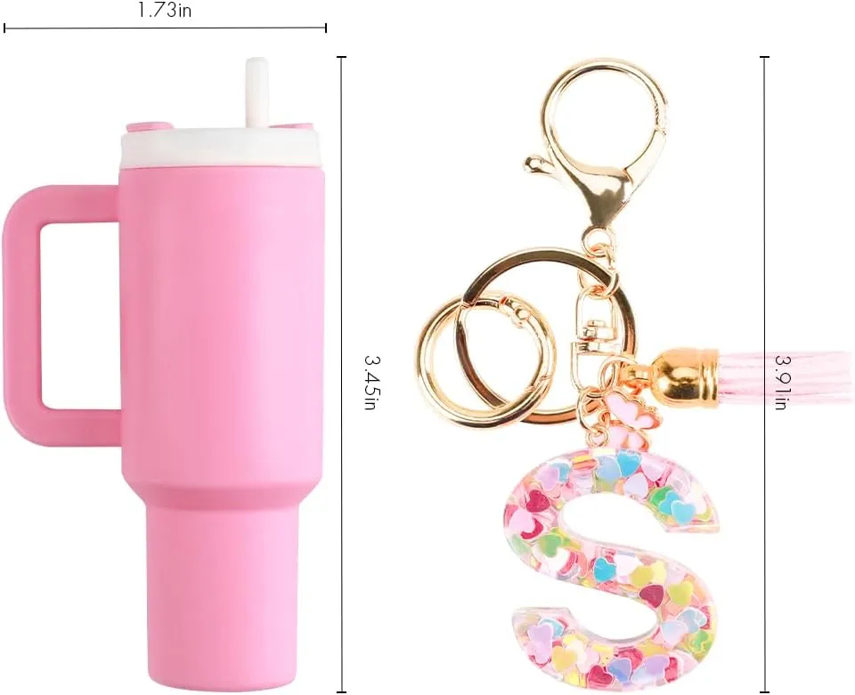 Mini Tumbler Keychain Accessories for Stanley Cup with Letter Charm, Initial Charms Chapstick Lip Balm Holder for Women Girl