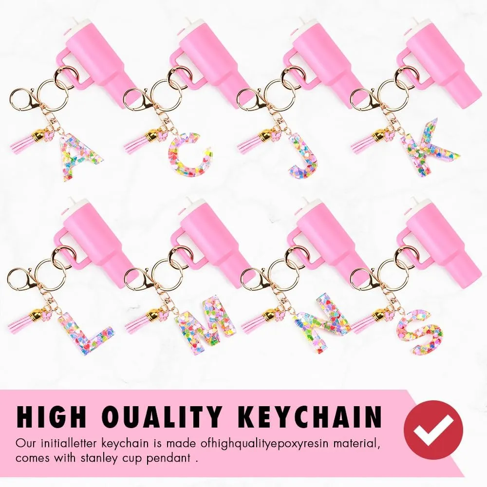 Mini Tumbler Keychain Accessories for Stanley Cup with Letter Charm, Initial Charms Chapstick Lip Balm Holder for Women Girl