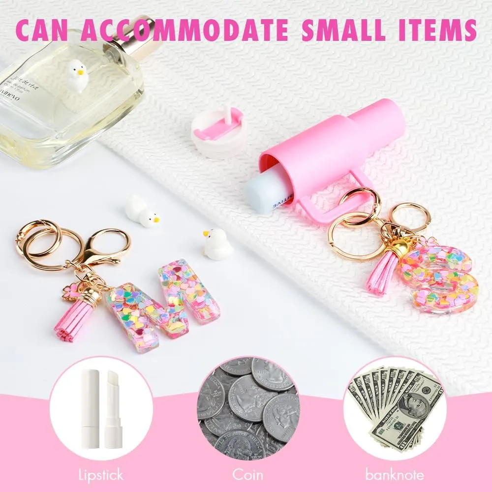 Mini Tumbler Keychain Accessories for Stanley Cup with Letter Charm, Initial Charms Chapstick Lip Balm Holder for Women Girl