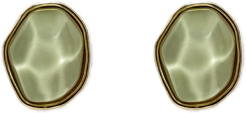 Minimalist Blue Stone Stud Earrings for Women, Irregular Geometric Design with Gold-Plated Frame, Elegant Lightweight Jewelry for Daily Wear or Gift