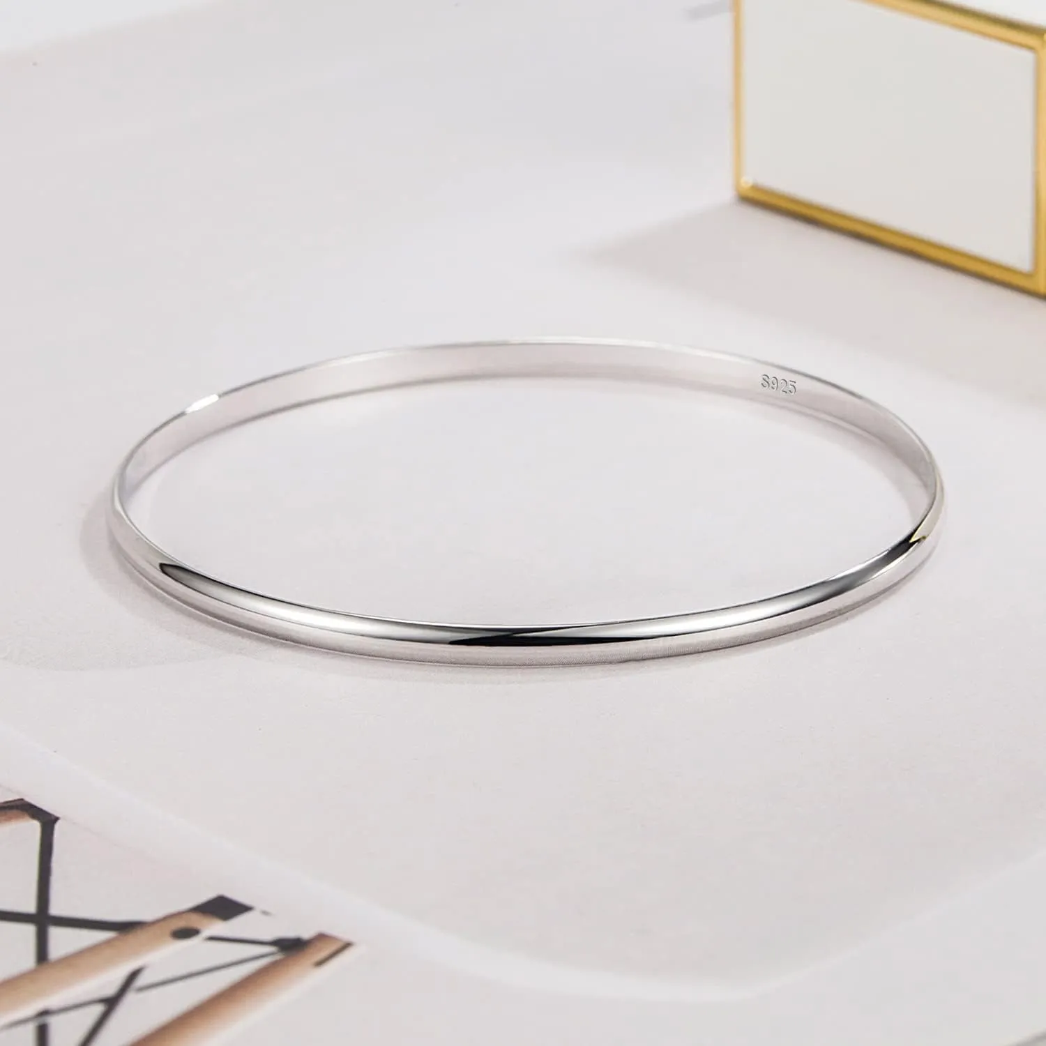 Minimalist Original 925 Sterling Silver Banglest Women DIY Stackable 1/2/3.Countless Set Bracelet 2MM Thick Diameter 60mm-65mm-68mm Jewelry Gift Wife Her