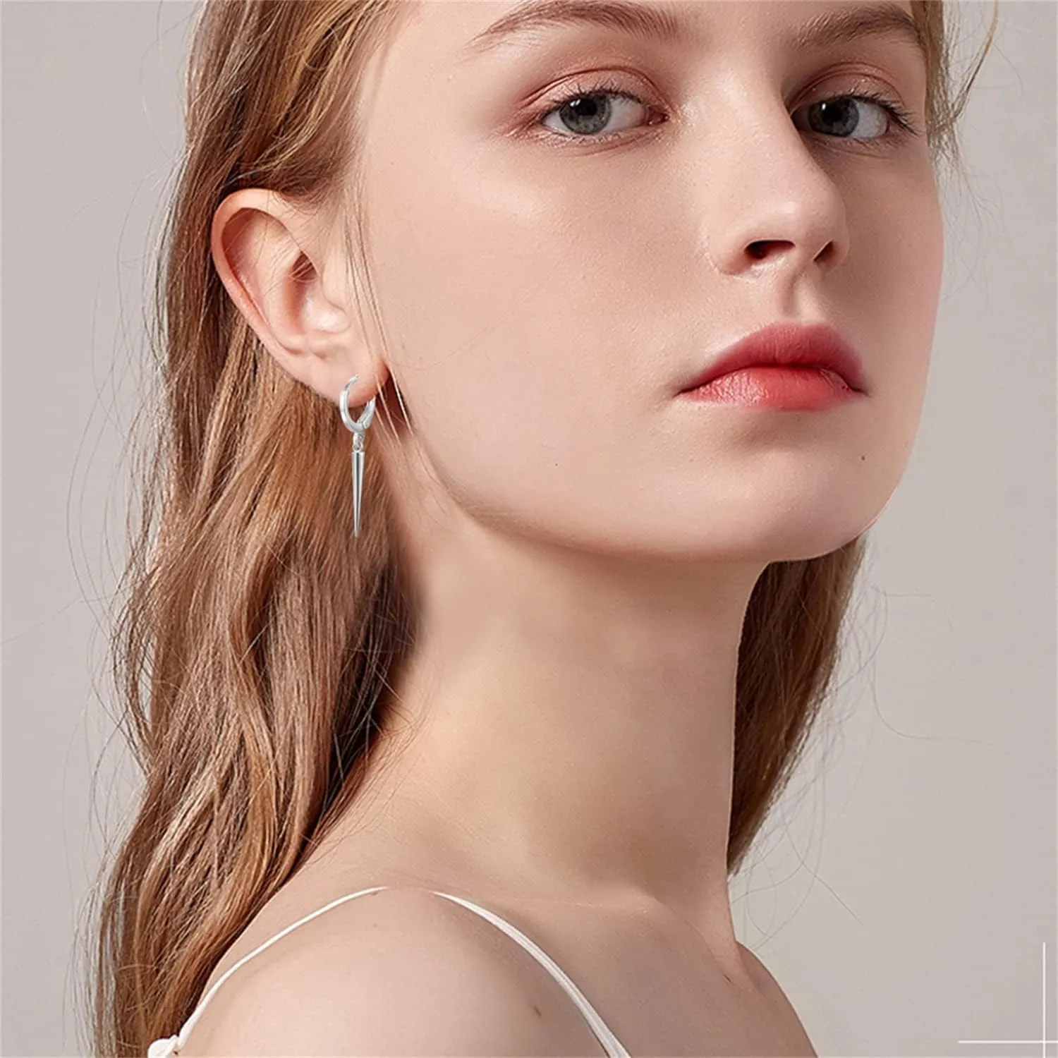 Minimalist Punk Silver Hypoallergenic Spike Huggie Hoops Earrings Black Tiny Geometric Triangle Cone Dangle Drop Hoop Earrings for Women Men Statement Jewelry Gifts