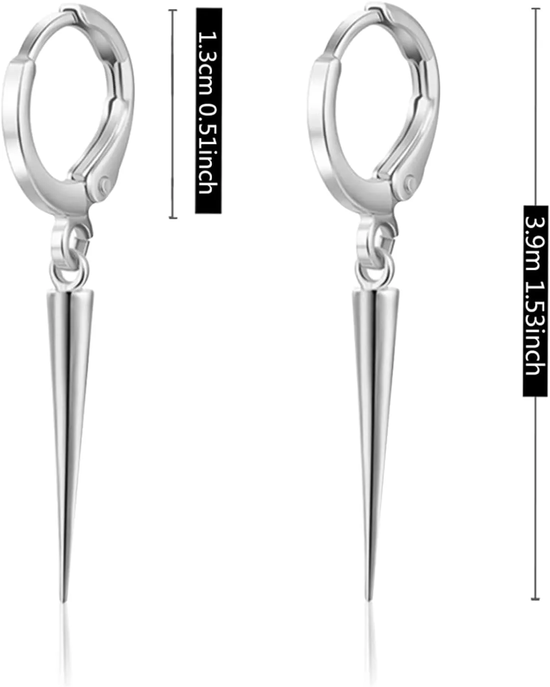 Minimalist Punk Silver Hypoallergenic Spike Huggie Hoops Earrings Black Tiny Geometric Triangle Cone Dangle Drop Hoop Earrings for Women Men Statement Jewelry Gifts