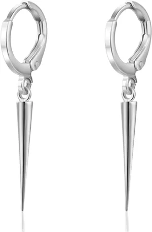 Minimalist Punk Silver Hypoallergenic Spike Huggie Hoops Earrings Black Tiny Geometric Triangle Cone Dangle Drop Hoop Earrings for Women Men Statement Jewelry Gifts