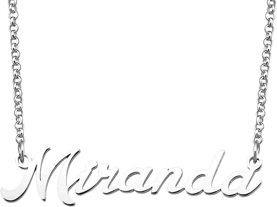 Miranda Name Necklace Custom Personalized in Silver Plate Gift for Women Couple
