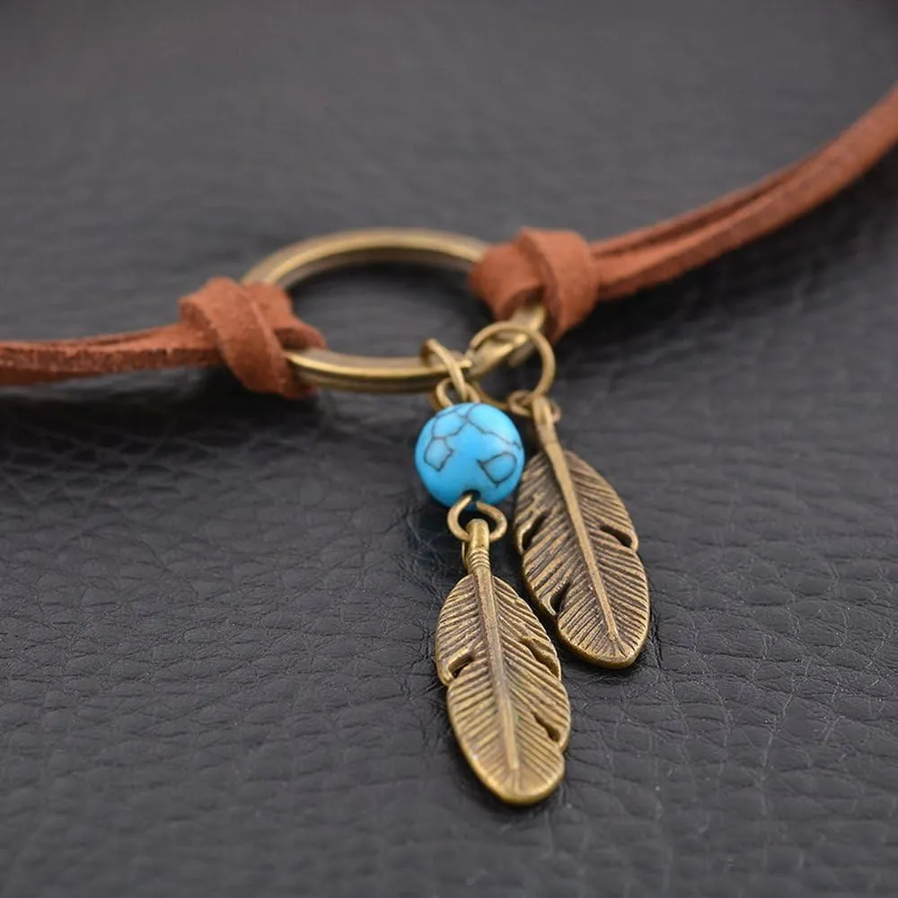 MJartoria Native American Bohemian Feather Charm Handmade PU Leather Choker Necklace