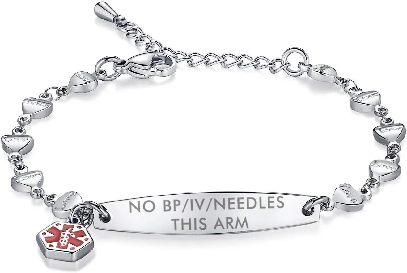 mnmoom Love Heart Medical alert bracelets for women 6.5-8 inch Adjustable Medical ID Bracelets