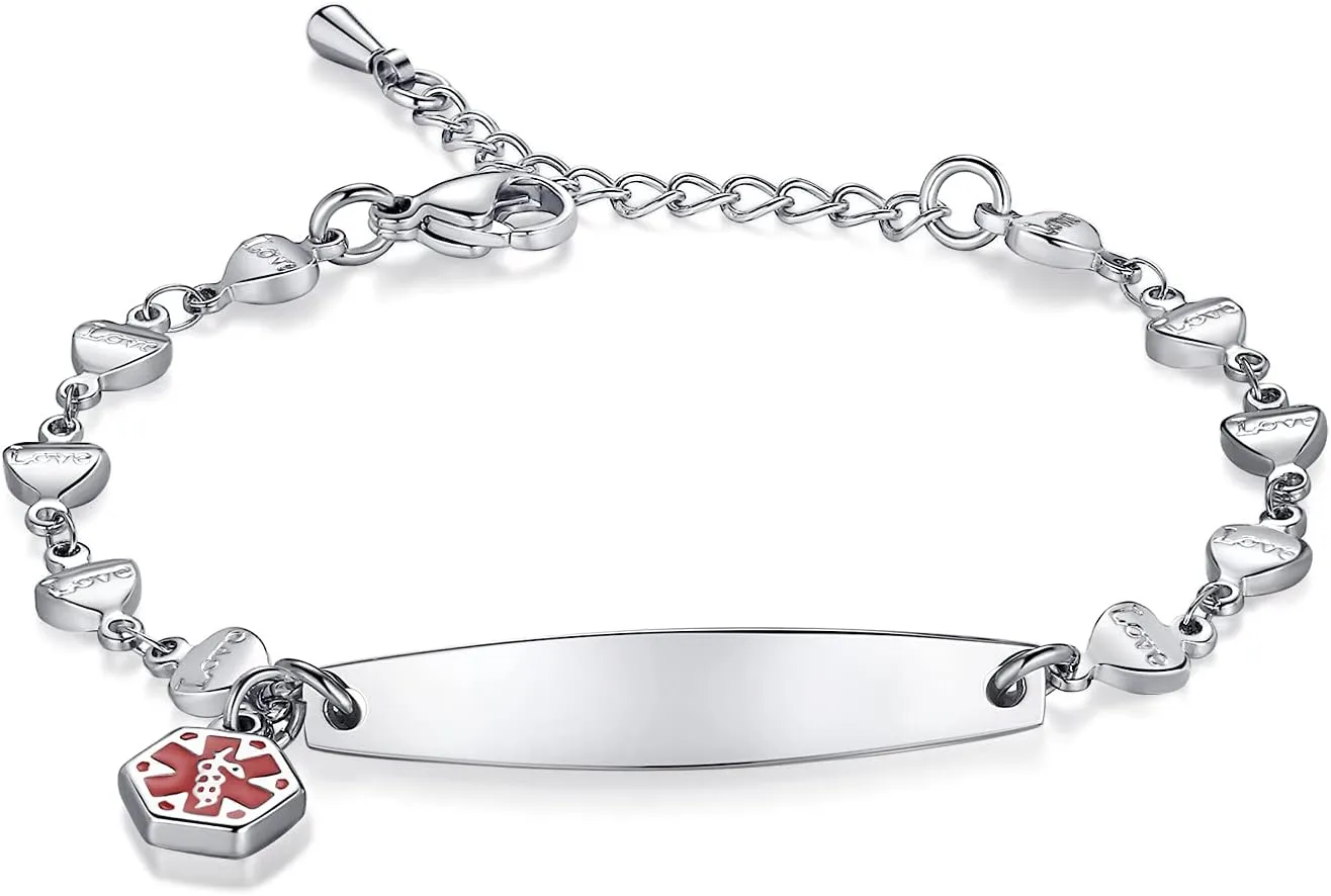 mnmoom Love Heart Medical alert bracelets for women 6.5-8 inch Adjustable Medical ID Bracelets
