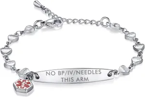 mnmoom Love Heart Medical alert bracelets for women 6.5-8 inch Adjustable Medical ID Bracelets
