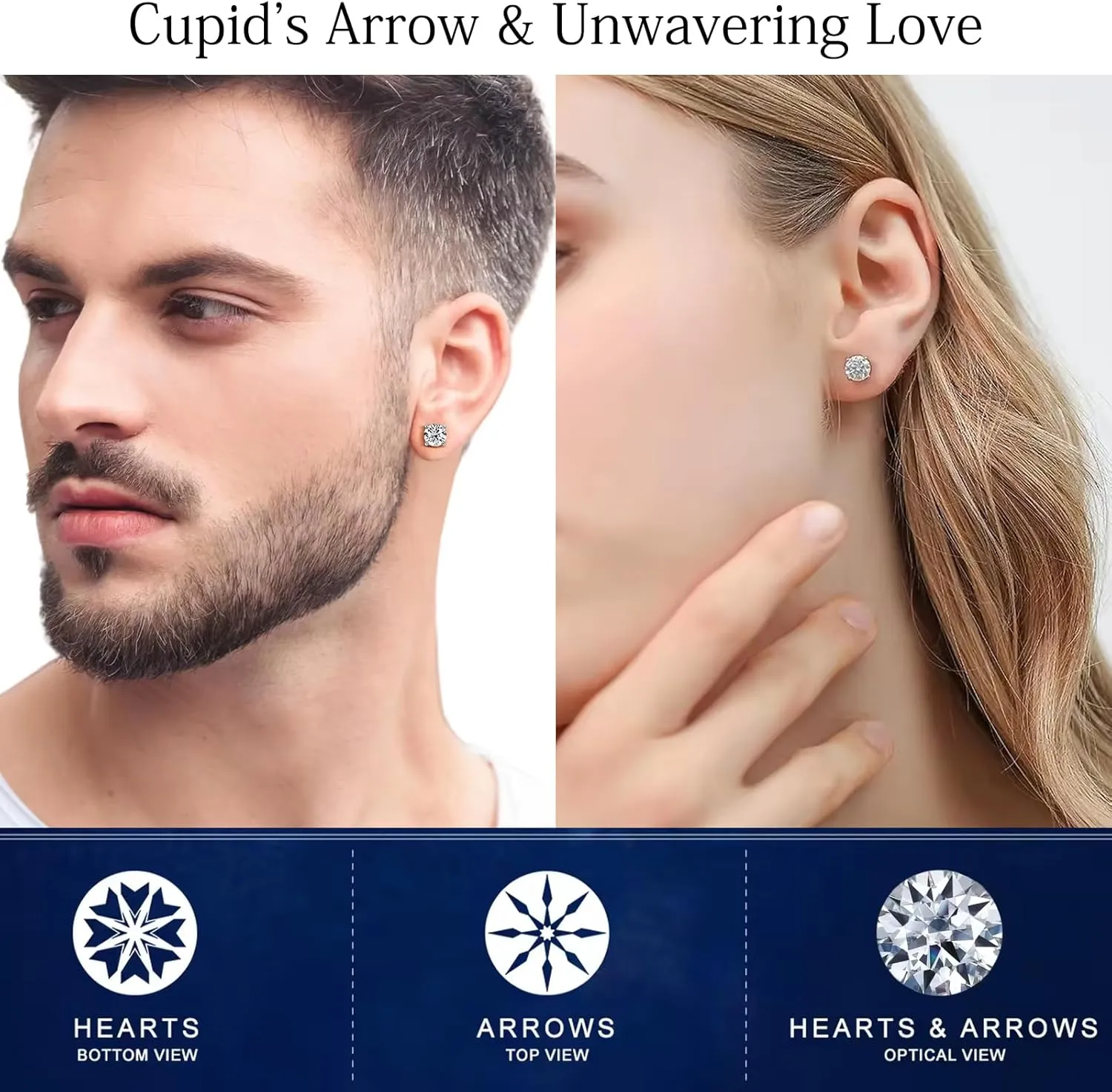 Moissanite Earrings for Women Men 18K White Gold Plated 925 Sterling Silver Earrings Men VVS Gemstones Hypoallergenic for Wedding Party Gift Jewelry 0.5ct/1.0ct