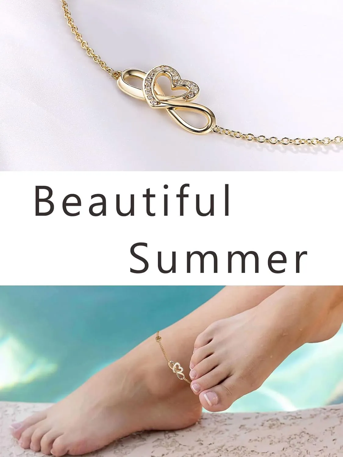 Moissanite Infinity Bracelet/Anklet for Women, Real Authentic 925 Sterling Silver Hypoallergenic, Beautiful Summer Jewelry, Bracelet: 5.8-7.8inch(15-19cm), Anklet: 8.6-10.6inch(21-26cm), Adjustable
