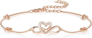 Moissanite Infinity Bracelet/Anklet for Women, Real Authentic 925 Sterling Silver Hypoallergenic, Beautiful Summer Jewelry, Bracelet: 5.8-7.8inch(15-19cm), Anklet: 8.6-10.6inch(21-26cm), Adjustable