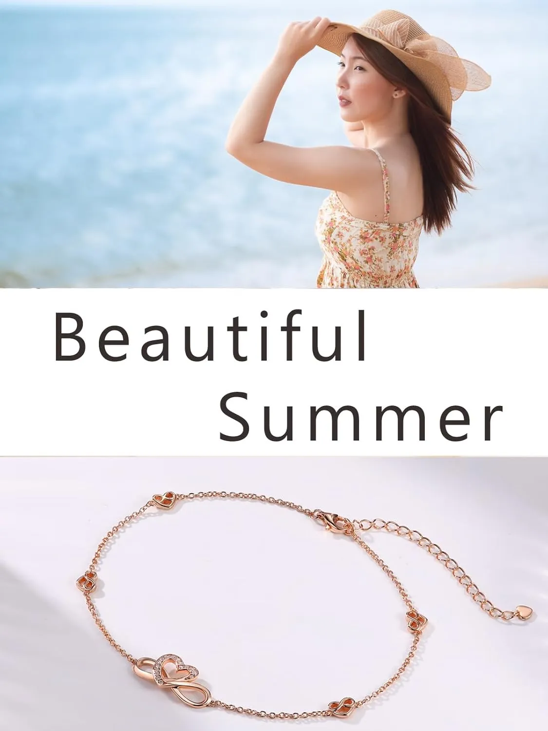 Moissanite Infinity Bracelet/Anklet for Women, Real Authentic 925 Sterling Silver Hypoallergenic, Beautiful Summer Jewelry, Bracelet: 5.8-7.8inch(15-19cm), Anklet: 8.6-10.6inch(21-26cm), Adjustable