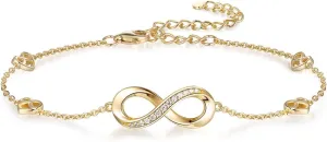 Moissanite Infinity Bracelet/Anklet for Women, Real Authentic 925 Sterling Silver Hypoallergenic, Beautiful Summer Jewelry, Bracelet: 5.8-7.8inch(15-19cm), Anklet: 8.6-10.6inch(21-26cm), Adjustable