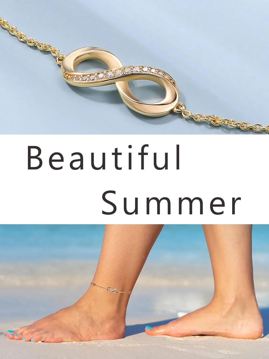 Moissanite Infinity Bracelet/Anklet for Women, Real Authentic 925 Sterling Silver Hypoallergenic, Beautiful Summer Jewelry, Bracelet: 5.8-7.8inch(15-19cm), Anklet: 8.6-10.6inch(21-26cm), Adjustable