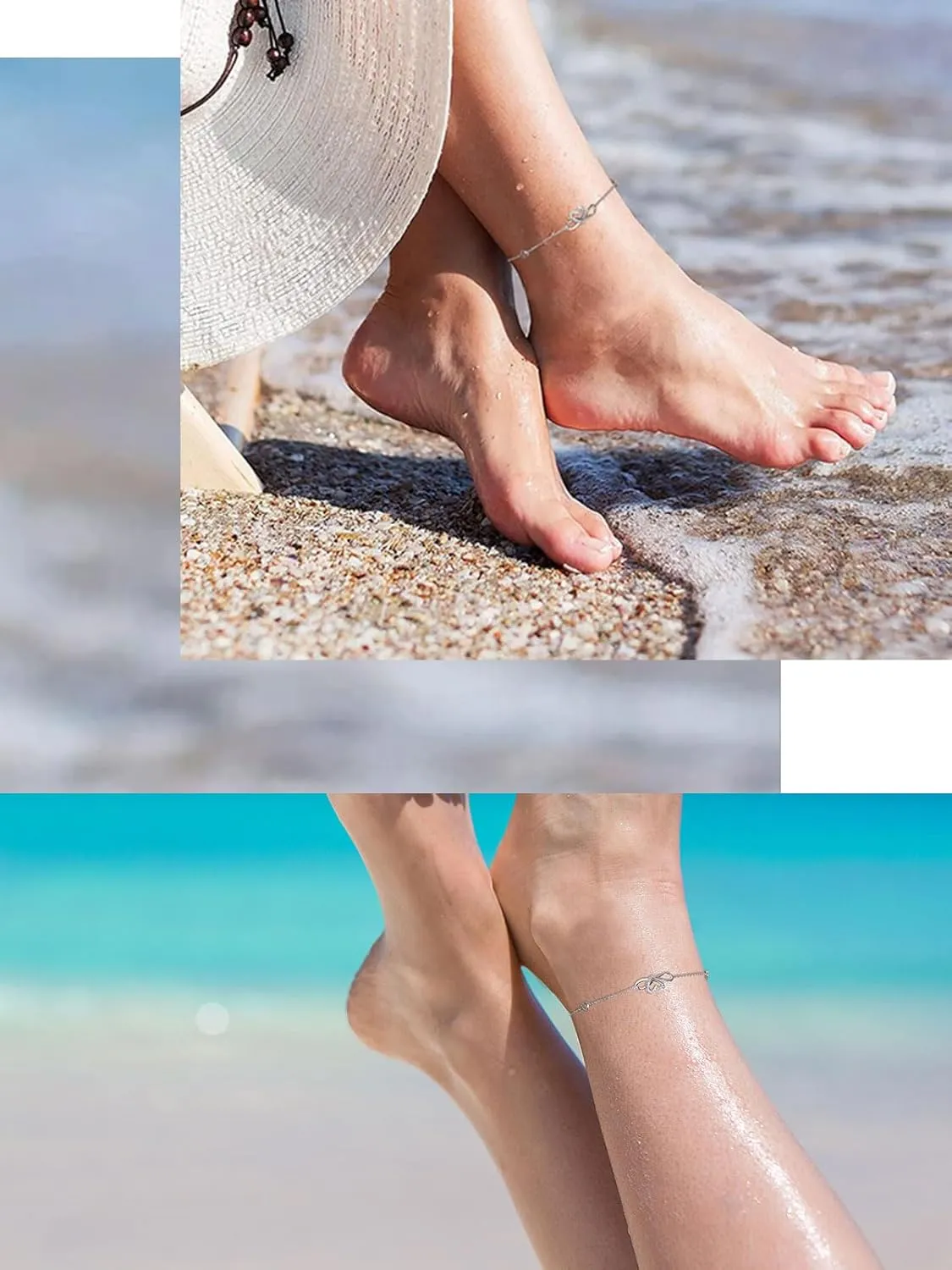 Moissanite Infinity Bracelet/Anklet for Women, Real Authentic 925 Sterling Silver Hypoallergenic, Beautiful Summer Jewelry, Bracelet: 5.8-7.8inch(15-19cm), Anklet: 8.6-10.6inch(21-26cm), Adjustable