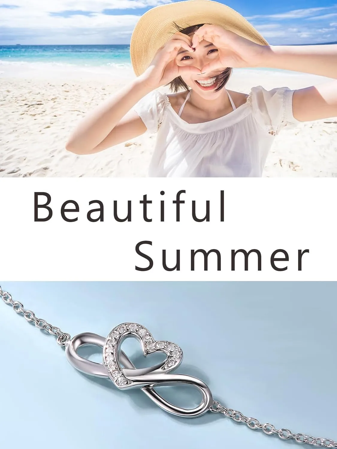 Moissanite Infinity Bracelet/Anklet for Women, Real Authentic 925 Sterling Silver Hypoallergenic, Beautiful Summer Jewelry, Bracelet: 5.8-7.8inch(15-19cm), Anklet: 8.6-10.6inch(21-26cm), Adjustable