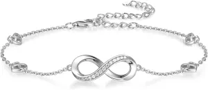 Moissanite Infinity Bracelet/Anklet for Women, Real Authentic 925 Sterling Silver Hypoallergenic, Beautiful Summer Jewelry, Bracelet: 5.8-7.8inch(15-19cm), Anklet: 8.6-10.6inch(21-26cm), Adjustable
